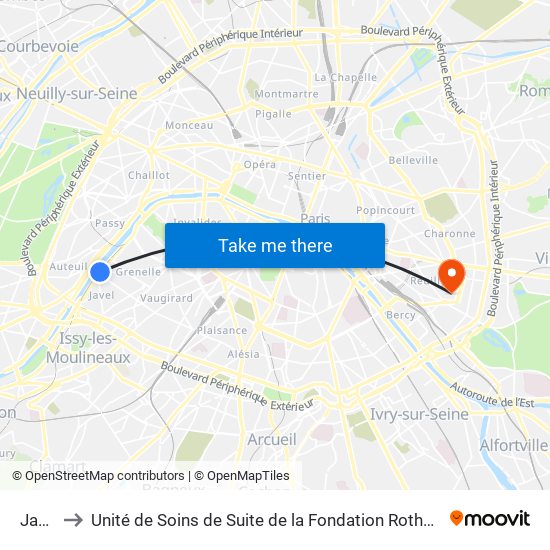 Javel to Unité de Soins de Suite de la Fondation Rothschild map
