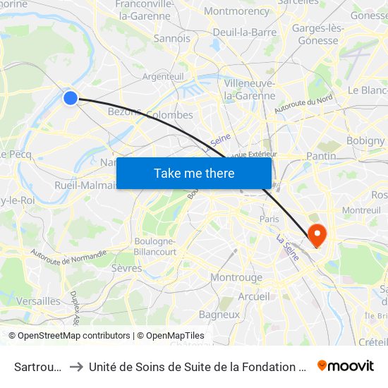 Sartrouville to Unité de Soins de Suite de la Fondation Rothschild map