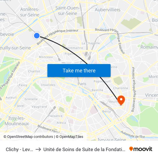 Clichy - Levallois to Unité de Soins de Suite de la Fondation Rothschild map