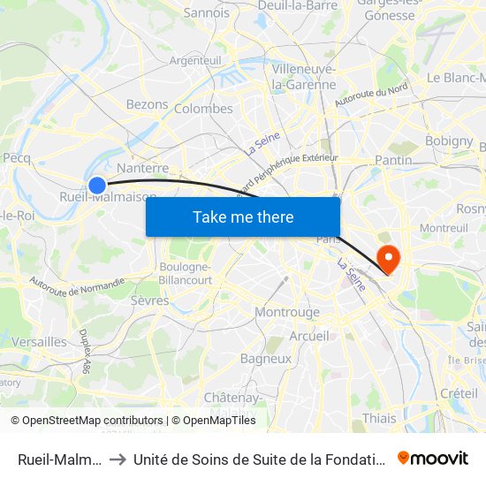 Rueil-Malmaison to Unité de Soins de Suite de la Fondation Rothschild map