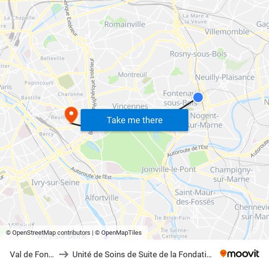 Val de Fontenay to Unité de Soins de Suite de la Fondation Rothschild map