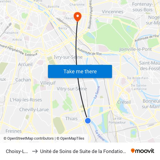 Choisy-Le-Roi to Unité de Soins de Suite de la Fondation Rothschild map