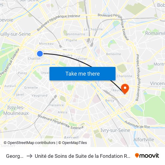 George V to Unité de Soins de Suite de la Fondation Rothschild map