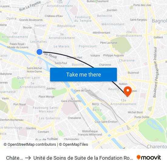 Châtelet to Unité de Soins de Suite de la Fondation Rothschild map