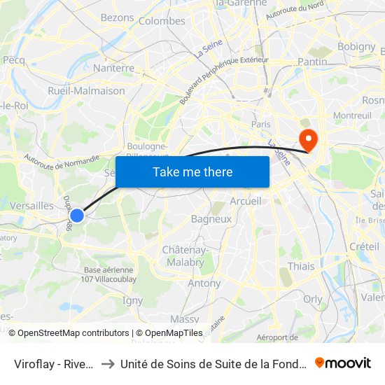 Viroflay - Rive Gauche to Unité de Soins de Suite de la Fondation Rothschild map