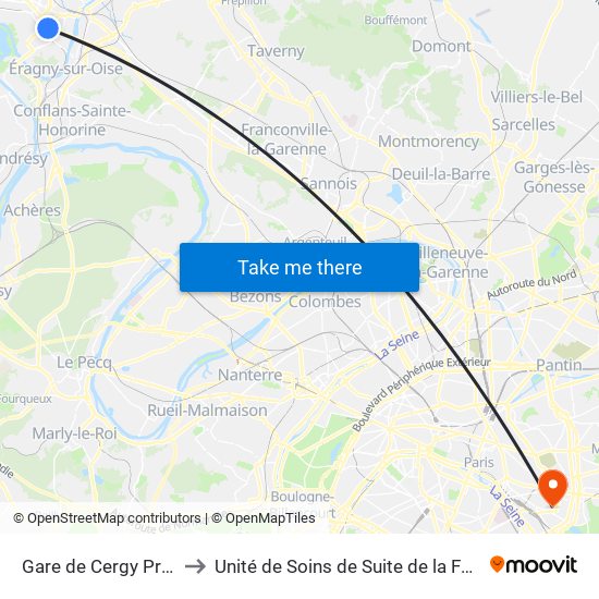 Gare de Cergy Préfecture (C) to Unité de Soins de Suite de la Fondation Rothschild map