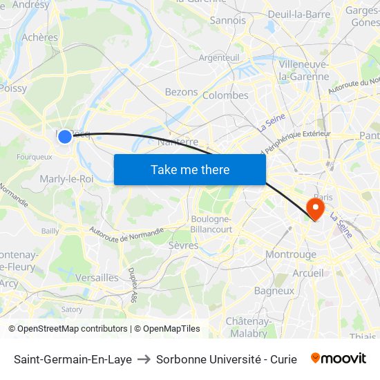 Saint-Germain-En-Laye to Sorbonne Université - Curie map
