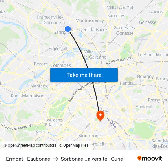 Ermont - Eaubonne to Sorbonne Université - Curie map