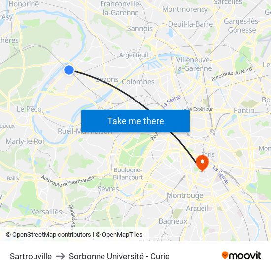 Sartrouville to Sorbonne Université - Curie map