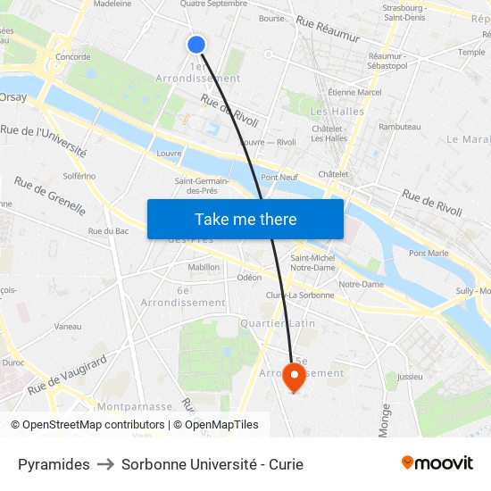 Pyramides to Sorbonne Université - Curie map
