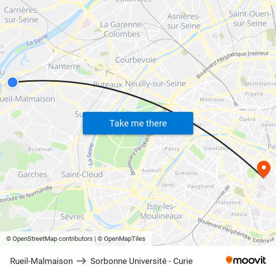 Rueil-Malmaison to Sorbonne Université - Curie map