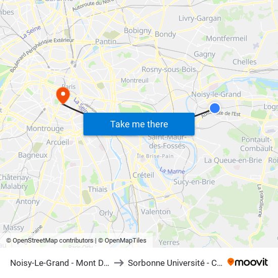 Noisy-Le-Grand - Mont D'Est to Sorbonne Université - Curie map