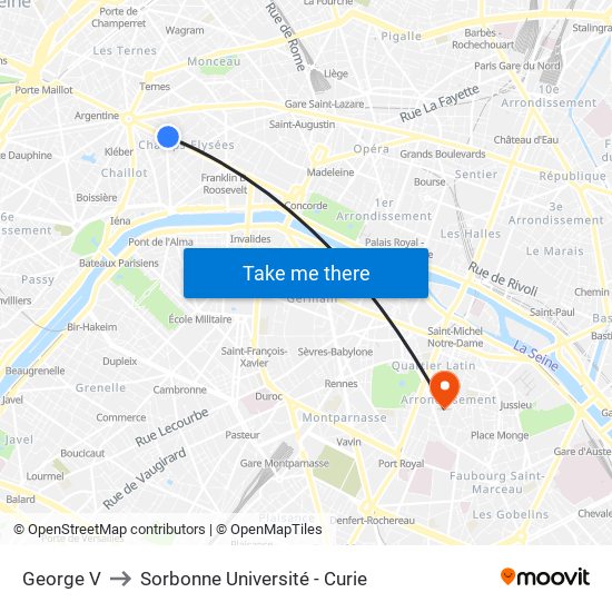 George V to Sorbonne Université - Curie map