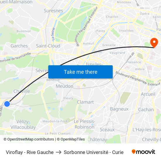 Viroflay - Rive Gauche to Sorbonne Université - Curie map