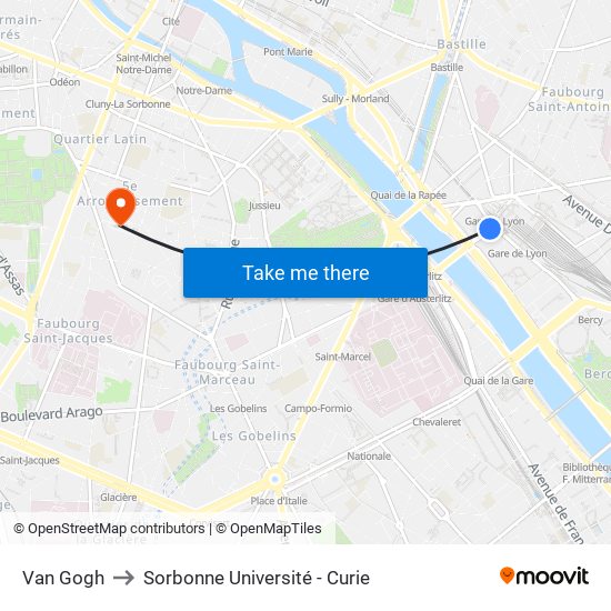 Van Gogh to Sorbonne Université - Curie map