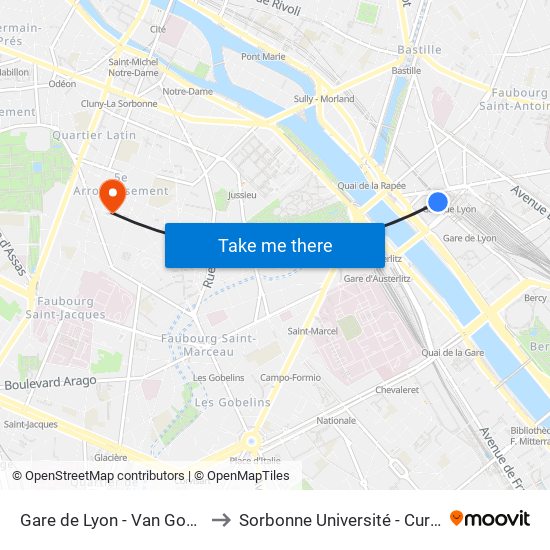 Gare de Lyon - Van Gogh to Sorbonne Université - Curie map