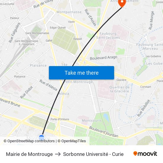 Mairie de Montrouge to Sorbonne Université - Curie map