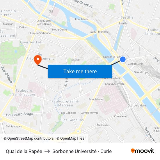 Quai de la Rapée to Sorbonne Université - Curie map