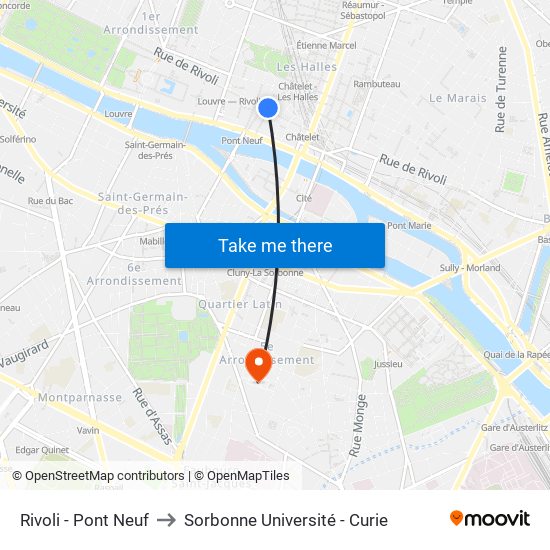Rivoli - Pont Neuf to Sorbonne Université - Curie map