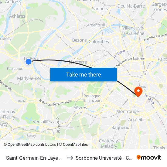 Saint-Germain-En-Laye RER to Sorbonne Université - Curie map