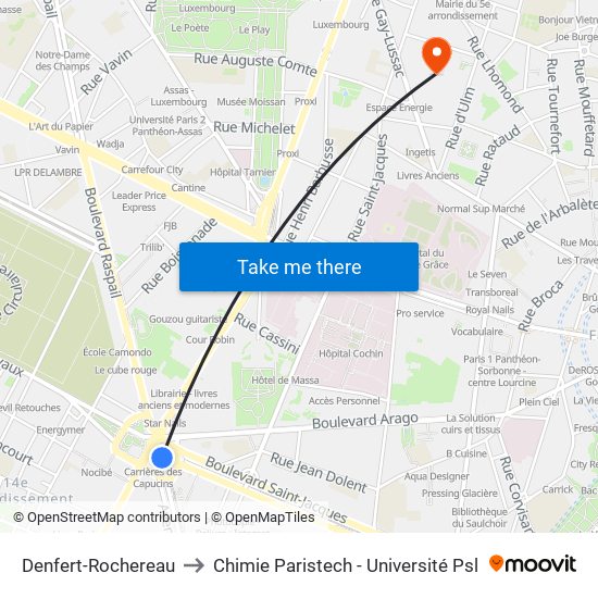 Denfert-Rochereau to Chimie Paristech - Université Psl map