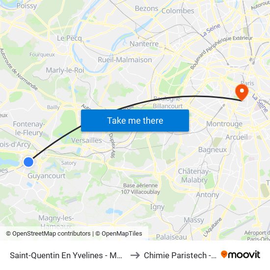 Saint-Quentin En Yvelines - Montigny-Le-Bretonneux to Chimie Paristech - Université Psl map