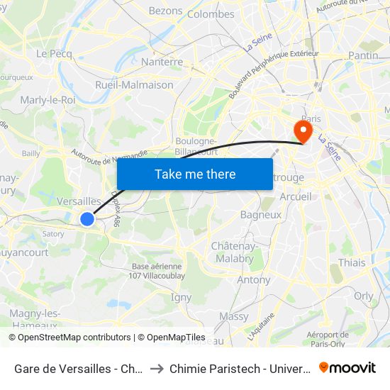 Gare de Versailles - Chantiers to Chimie Paristech - Université Psl map