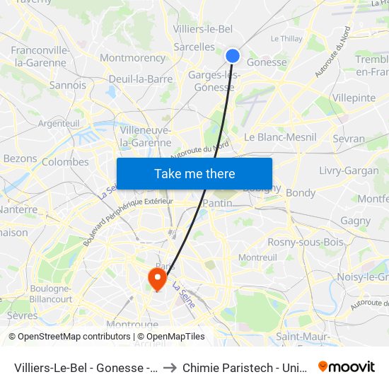 Villiers-Le-Bel - Gonesse - Arnouville to Chimie Paristech - Université Psl map