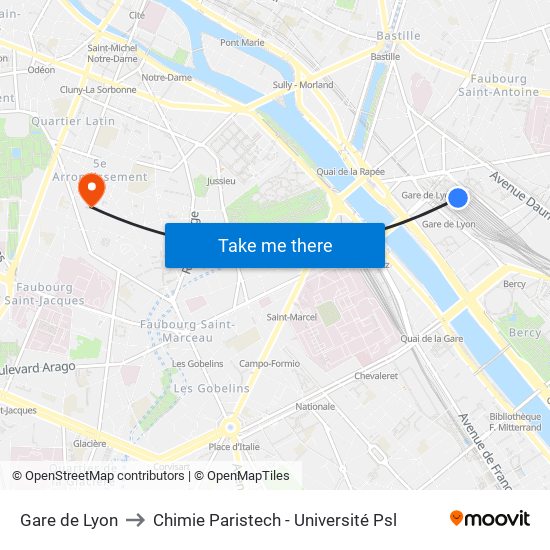 Gare de Lyon to Chimie Paristech - Université Psl map