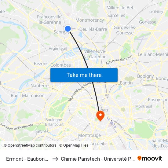 Ermont - Eaubonne to Chimie Paristech - Université Psl map