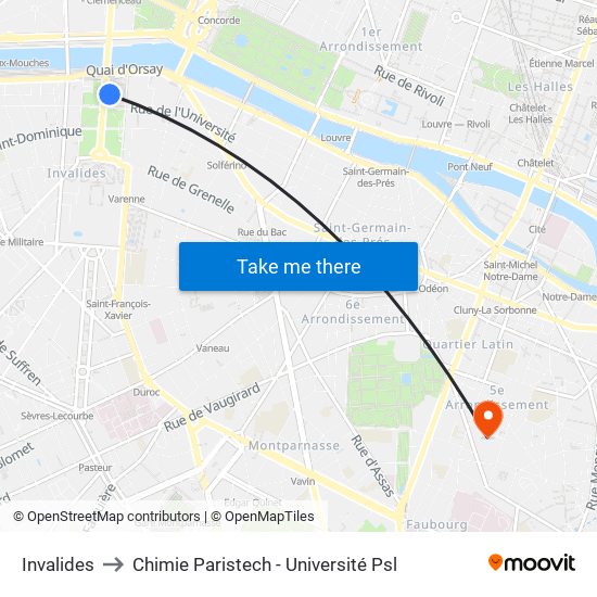 Invalides to Chimie Paristech - Université Psl map