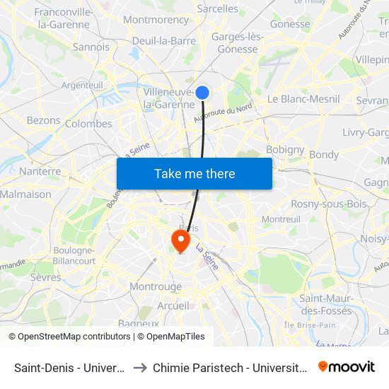 Saint-Denis - Université to Chimie Paristech - Université Psl map