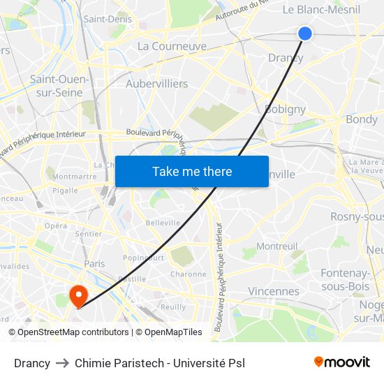 Drancy to Chimie Paristech - Université Psl map
