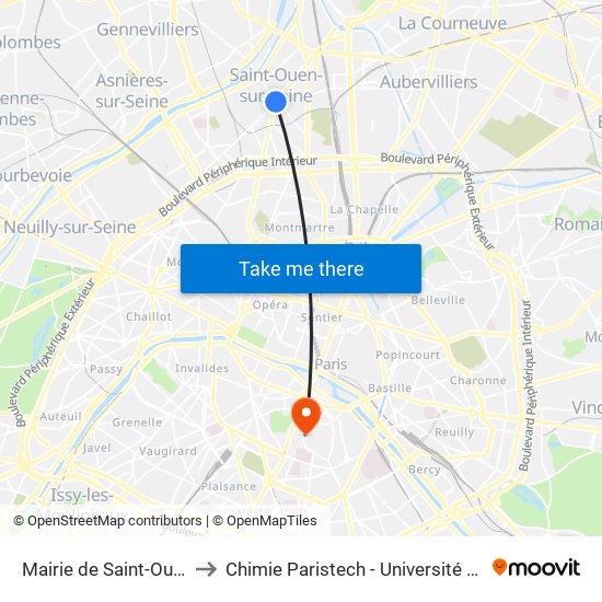 Mairie de Saint-Ouen to Chimie Paristech - Université Psl map