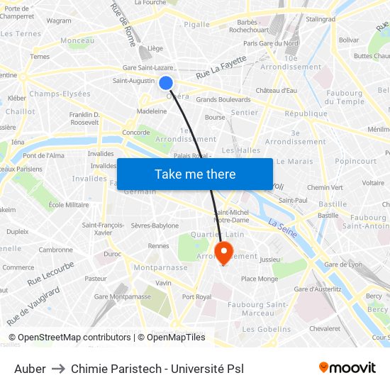 Auber to Chimie Paristech - Université Psl map