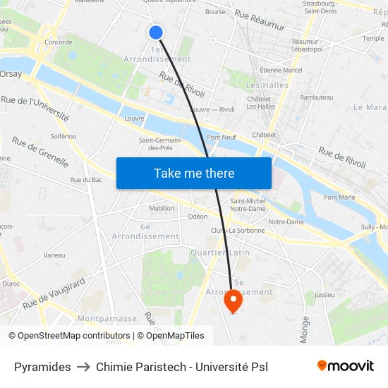 Pyramides to Chimie Paristech - Université Psl map