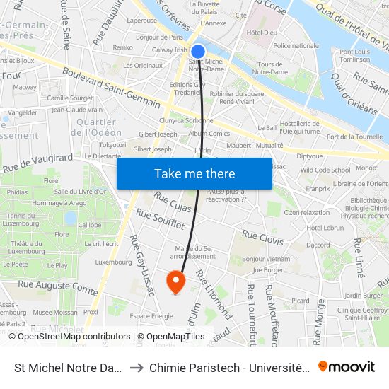 St Michel Notre Dame to Chimie Paristech - Université Psl map