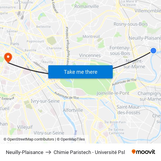 Neuilly-Plaisance to Chimie Paristech - Université Psl map