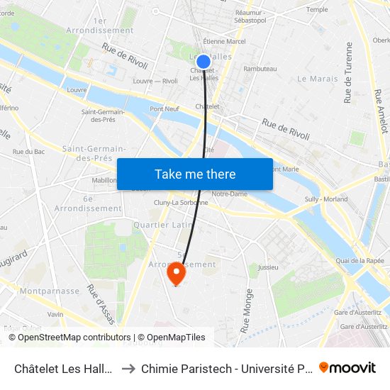 Châtelet Les Halles to Chimie Paristech - Université Psl map