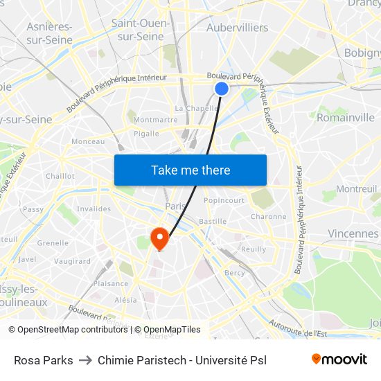 Rosa Parks to Chimie Paristech - Université Psl map