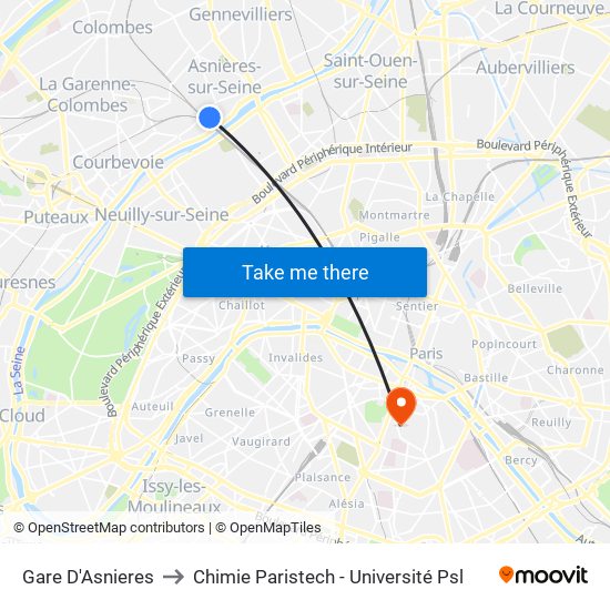 Gare D'Asnieres to Chimie Paristech - Université Psl map
