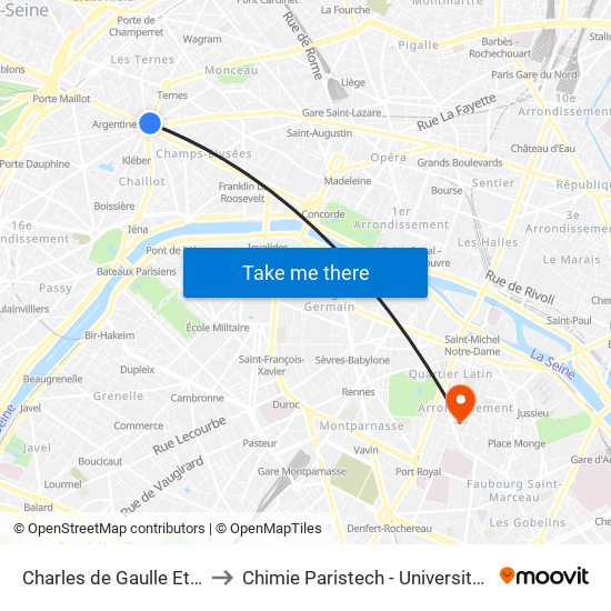 Charles de Gaulle Etoile to Chimie Paristech - Université Psl map