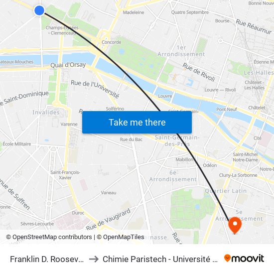 Franklin D. Roosevelt to Chimie Paristech - Université Psl map