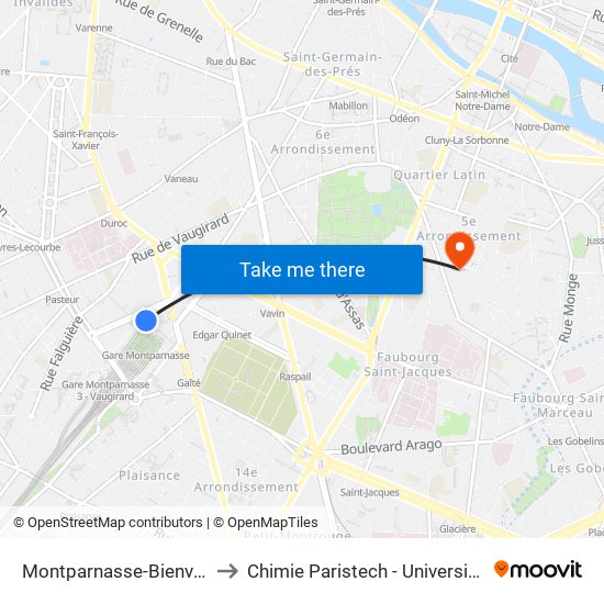 Montparnasse-Bienvenue to Chimie Paristech - Université Psl map