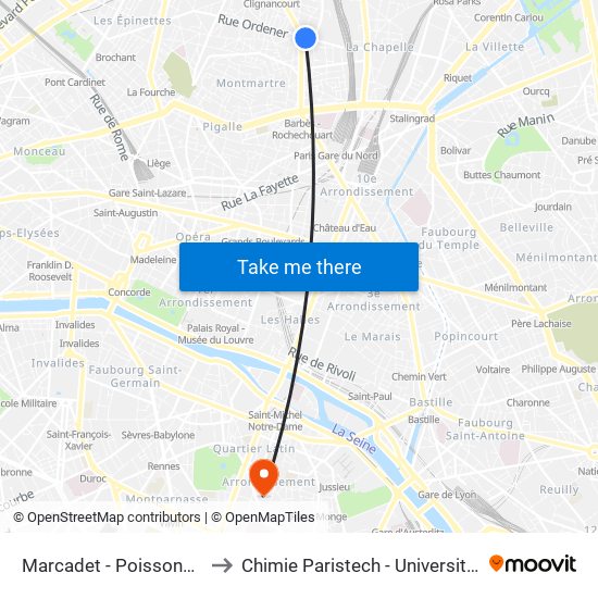Marcadet - Poissonniers to Chimie Paristech - Université Psl map