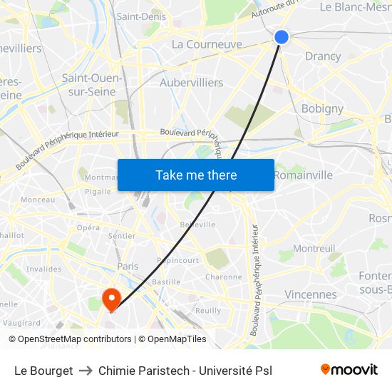 Le Bourget to Chimie Paristech - Université Psl map
