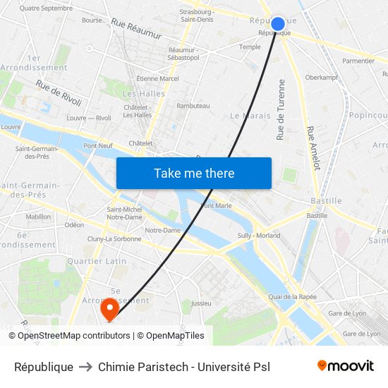 République to Chimie Paristech - Université Psl map