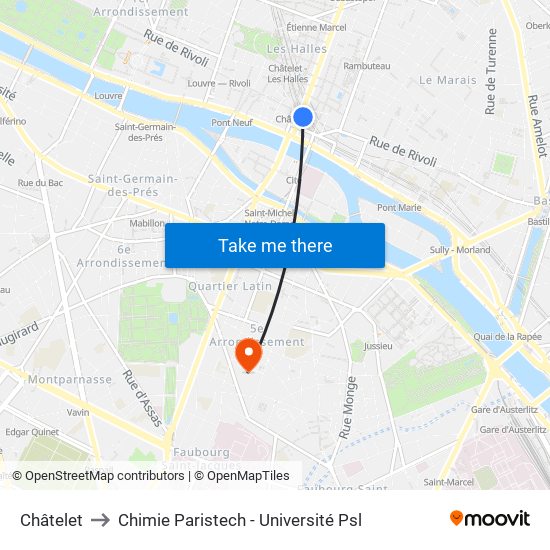 Châtelet to Chimie Paristech - Université Psl map