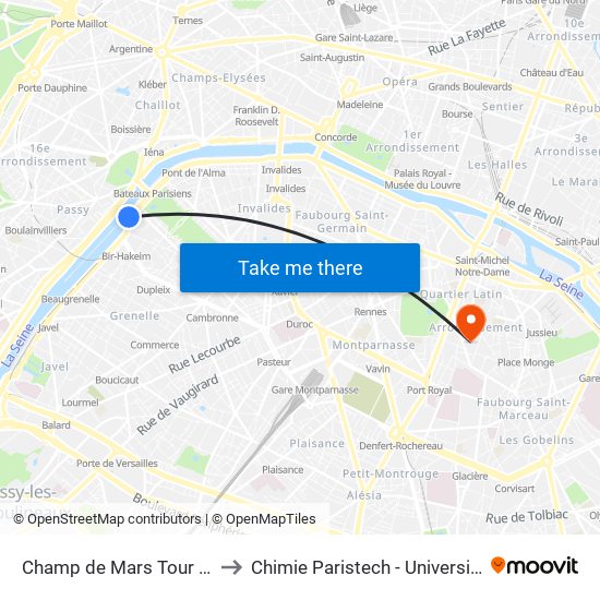 Champ de Mars Tour Eiffel to Chimie Paristech - Université Psl map