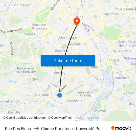 Rue Des Fleurs to Chimie Paristech - Université Psl map